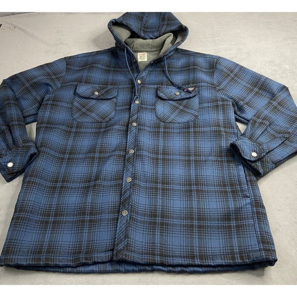 Dickies Other - Dickies Jacket Shacket Men XL Blue Plaid Flannel Hood Fleece Lined Barn Chore